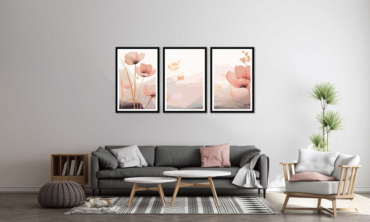 Pink Floral 3 Piece Frame