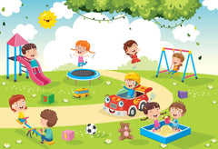 A fun and engaging wallpaper featuring a cartoon playground, perfect for inspiring creativity and imagination in children.