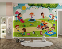 A fun and engaging wallpaper featuring a cartoon playground, perfect for inspiring creativity and imagination in children.