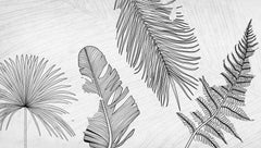 Tropical leaf pattern wallpaper in a modern living room