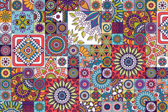 Traditional Moroccan art-inspired wallpaper with floral mandala designs
