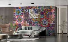 Traditional Moroccan art-inspired wallpaper with floral mandala designs