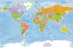 Detailed world map wallpaper featuring all countries with labeled borders and continents.