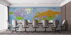 Detailed world map wallpaper featuring all countries with labeled borders and continents.
