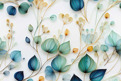 Decorative wallpaper with sketched floral designs and artistic botanical patterns.