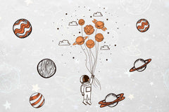 Universe art style featuring planets, stars, and galaxies in a cosmic abstract design.