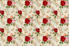 Retro rose pattern wallpaper with vintage-style pink roses and muted green leaves.