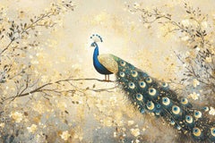 Peacock on a decorative background with floral elements. wallpaper, customized wallpaper, wall graphics, design