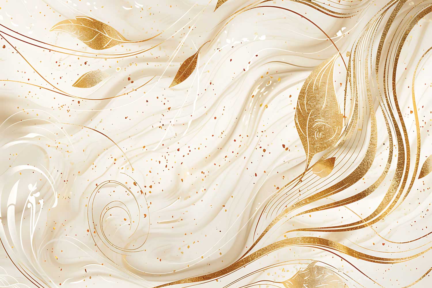Decorative design with gold and white swirls and leaves on a light background. wallpaper, customized wallpaper, wall graphics, design, wall decor