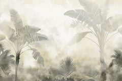 Faded palm tree pattern on a textured beige background. wallpaper, customized wallpaper, wall graphics, design, wall decor.
