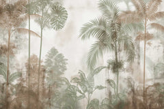 Tropical plant wallpaper with palm trees and other foliage on a textured background. wallpaper, wall graphics, customize wallpaper, design, wall decor