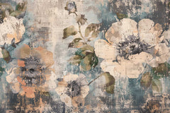 Abstract floral design with muted colors on a textured background