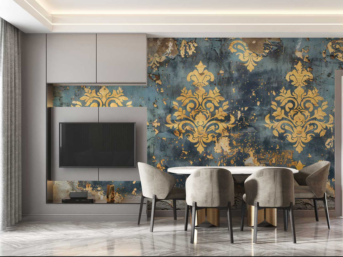 Verdigris Damask Decay Wallpaper
