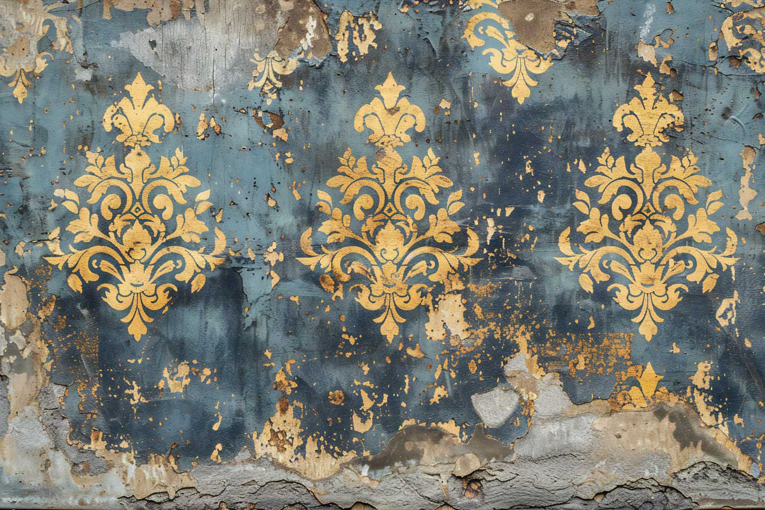 Verdigris Damask Decay Wallpaper
