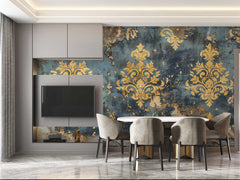 Verdigris Damask Decay Wallpaper